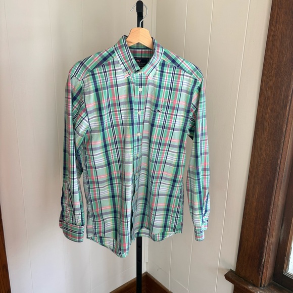Vineyard Vines Green Plaid Whale Long Sleeve Button Down Casual Shirt Mens Small - Picture 2 of 9